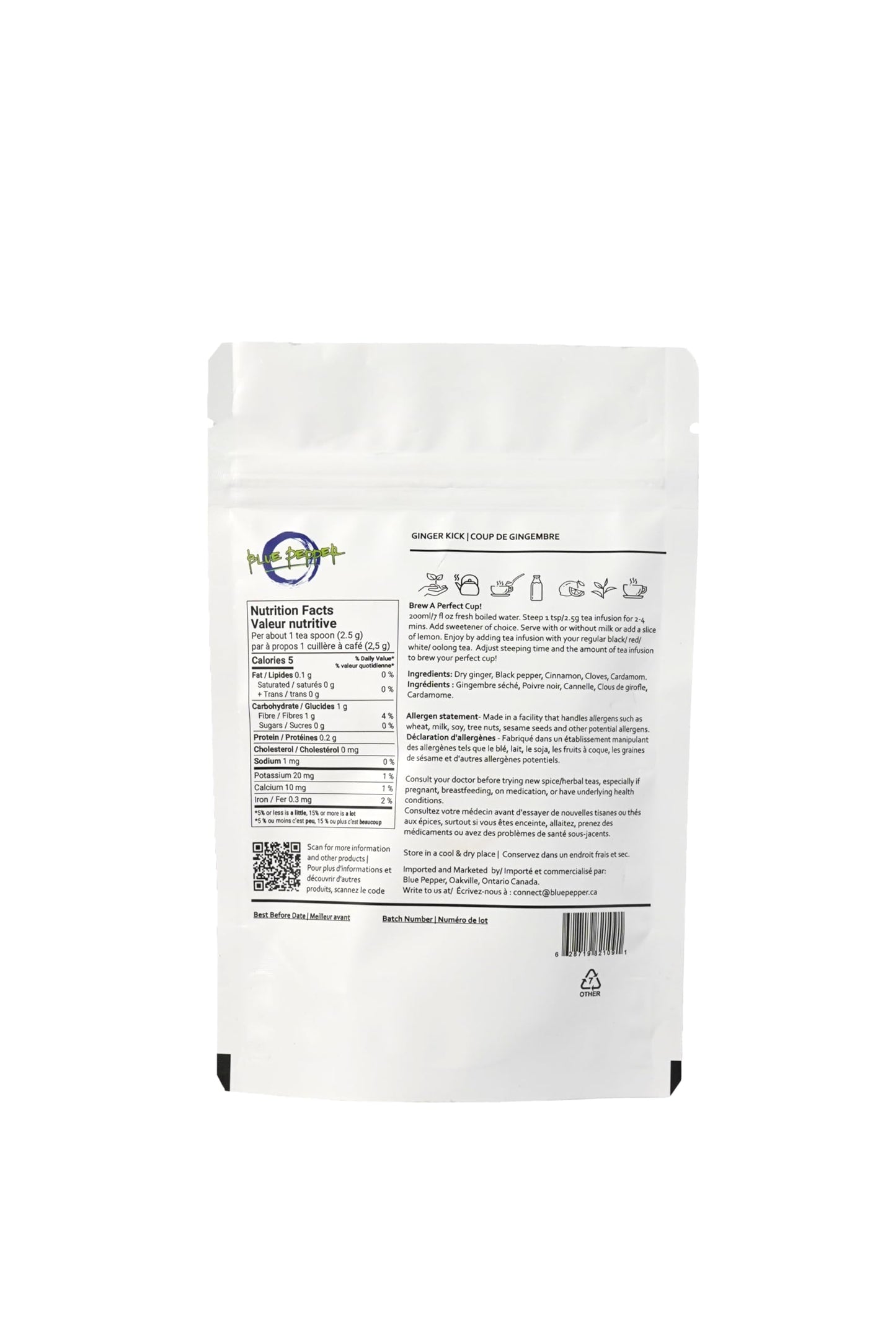 Blue Pepper Ginger Kick Tea Infusion Blend - Premium Ginger Kick Tea - All-Natural Ingredients, No Artificial Flavors - No Added Sugar - Caffeine Free