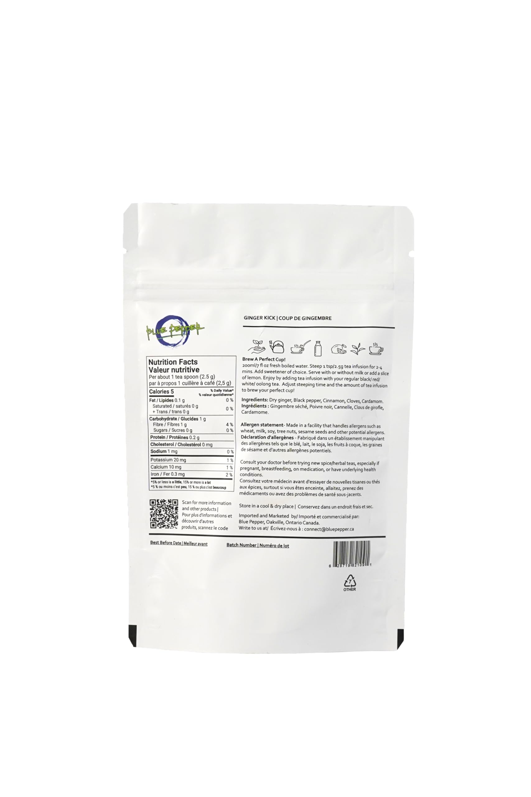 Blue Pepper Ginger Kick Tea Infusion Blend - Premium Ginger Kick Tea - All-Natural Ingredients, No Artificial Flavors - No Added Sugar - Caffeine Free