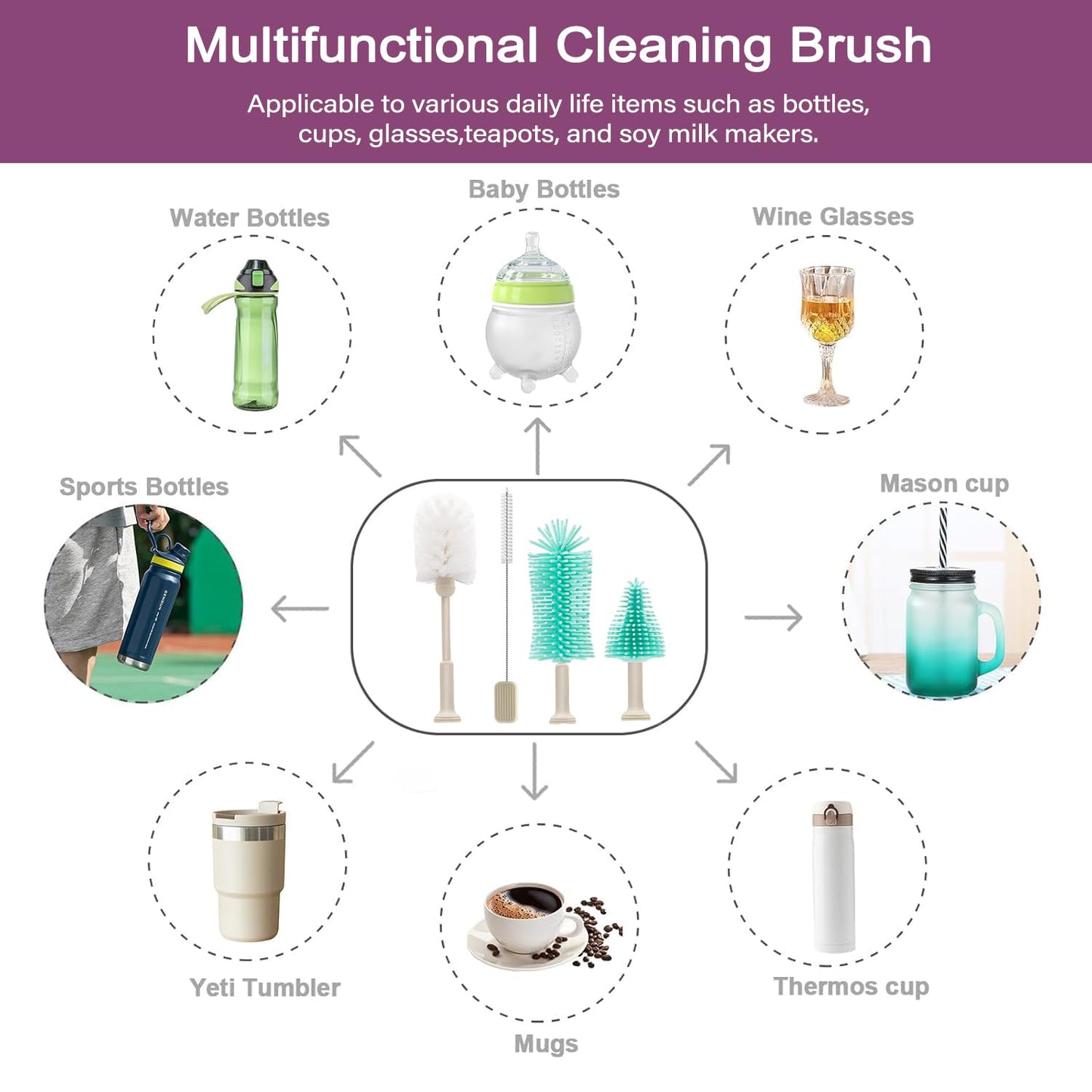 5 in 1 Electric Bottle Brush Cleaner Compatible Stanley Bottle Brush Straw Cleaner Multifunction Rechargeable IPX6 Waterproof Extra Long Design