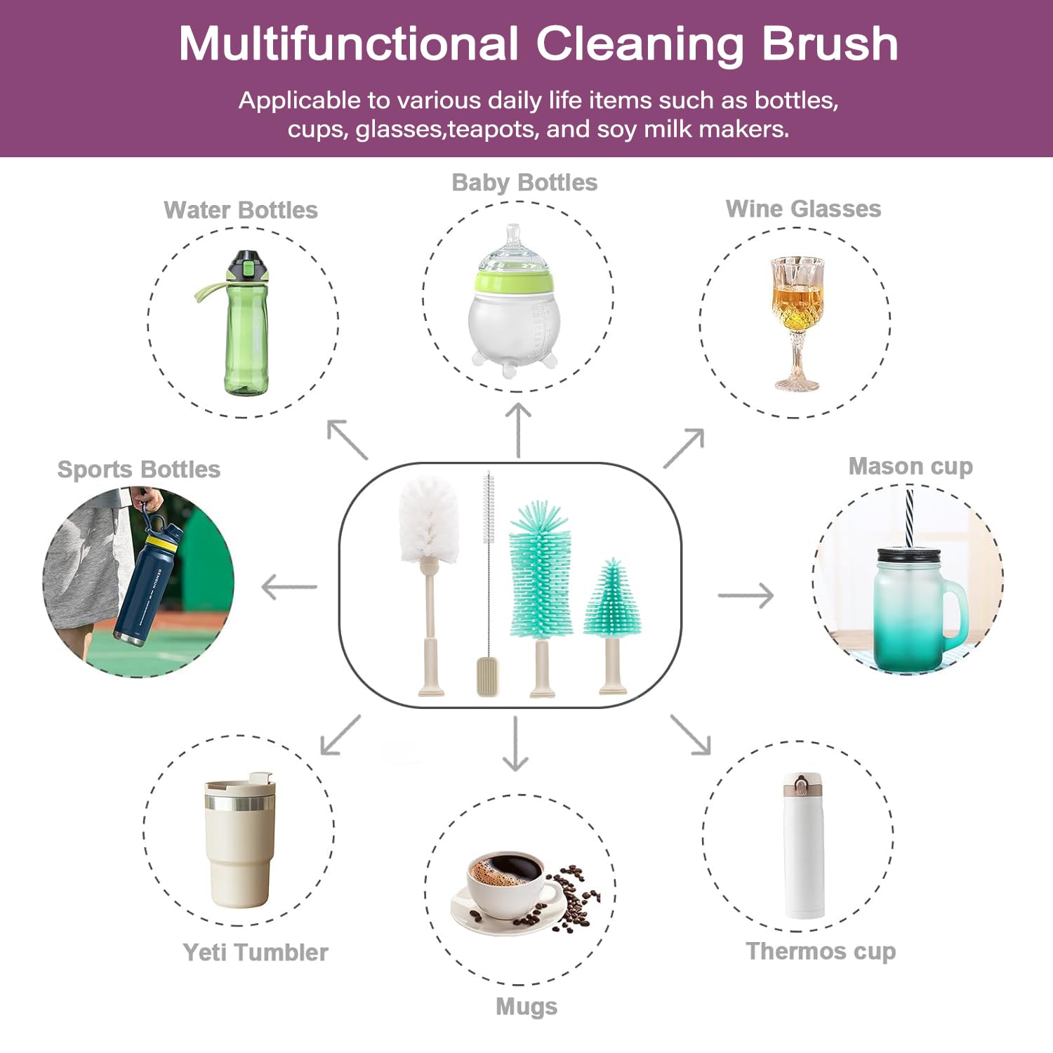 5 in 1 Electric Bottle Brush Cleaner Compatible Stanley Bottle Brush Straw Cleaner Multifunction Rechargeable IPX6 Waterproof Extra Long Design