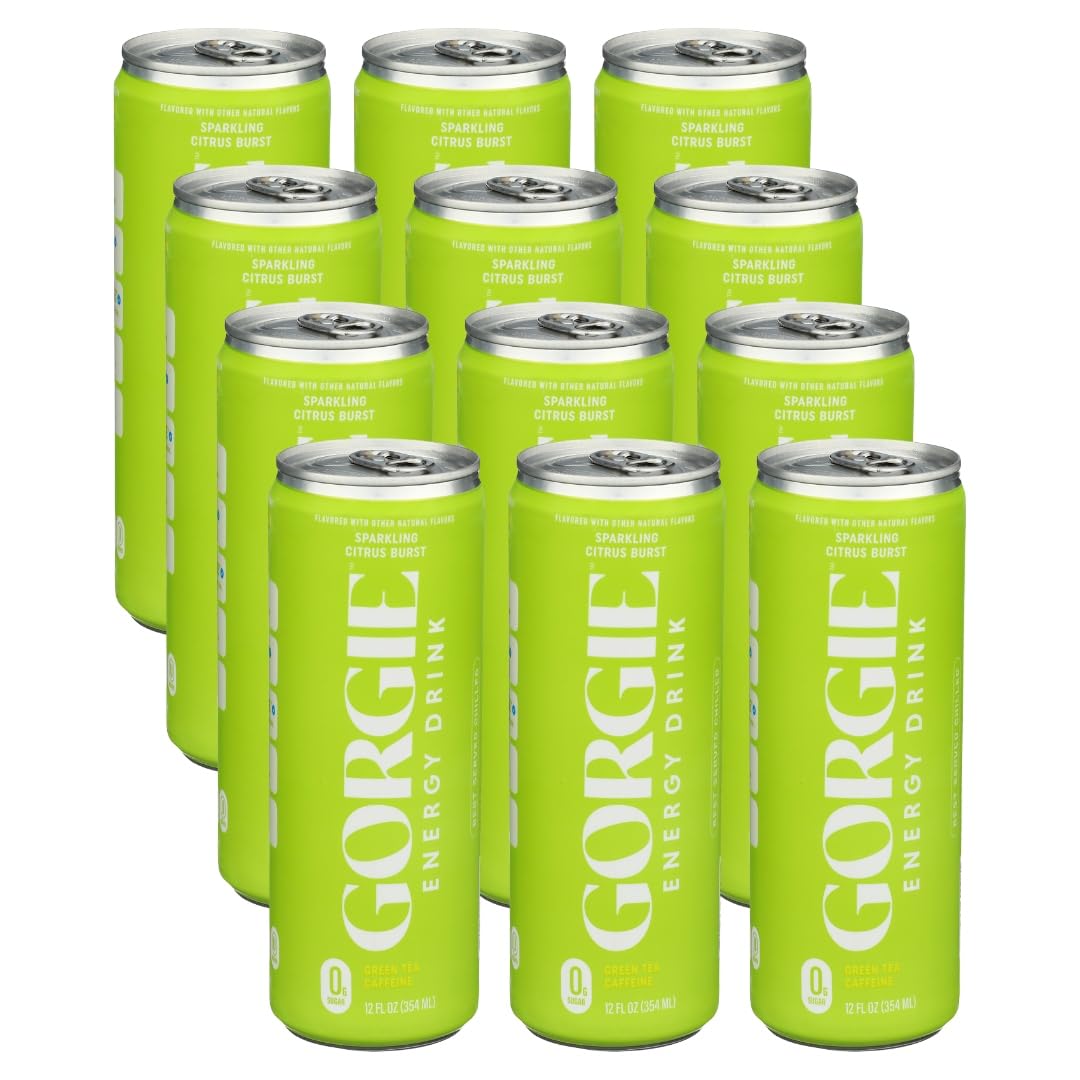 Gorgie Bev Energy Sparkling Citrus Burst - 12 fl oz Cans - for Focus and Refreshment - Alternative to Alani and Celsius - V8 Style Beverage - 12 Pack