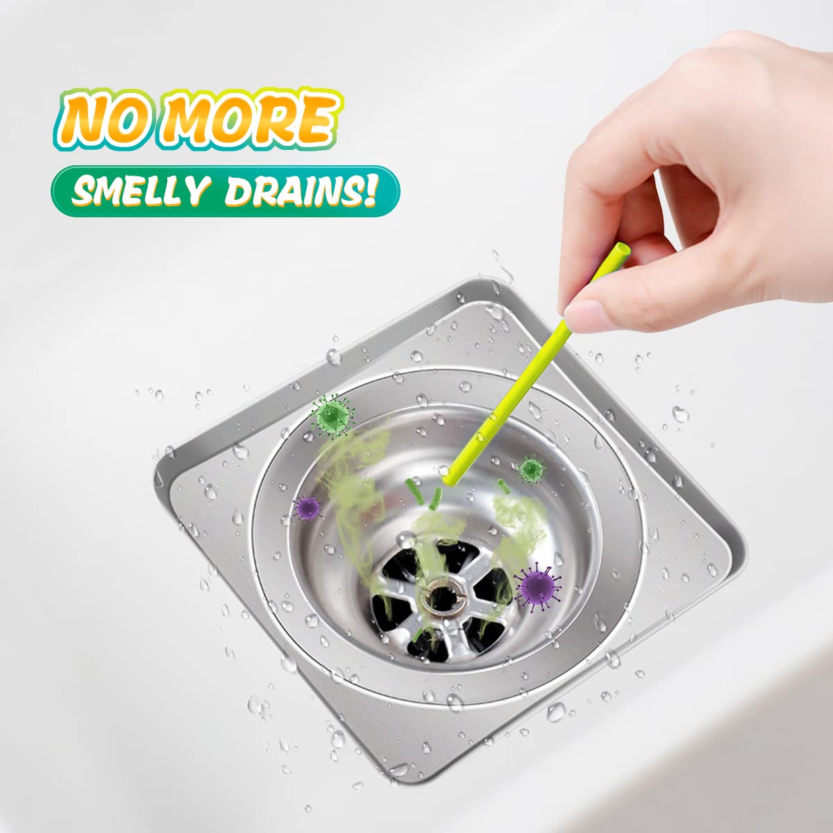 Lemon Scent Bio-Flow Drain Strips - 48 Strips | L-Wash Drain Cleaner & Odor Remover Sticks - Keeps Pipes Fresh