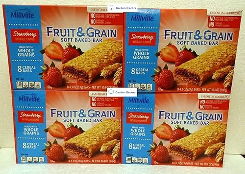 Millville Fruit & Grain Soft Baked Bar Strawberry Naturally Flavored 10.4oz 296g (Four Boxes)