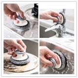 2Pcs Stainless Steel Wool Scrubber with Handle and 1 Pcs Dish Brush,Heavy Duty Pot Scrubbers Dish Scrubber Cleaning Brush Wash for Kitchen Pots