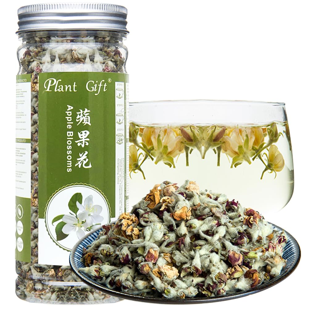 Plant Gift Apple blossom Flower Tea, Dried Apple Flower Tea, Dried Edible Apple Blossom Flowers for Hot Cold Zero Caffeine Floral Tea Beverages Food