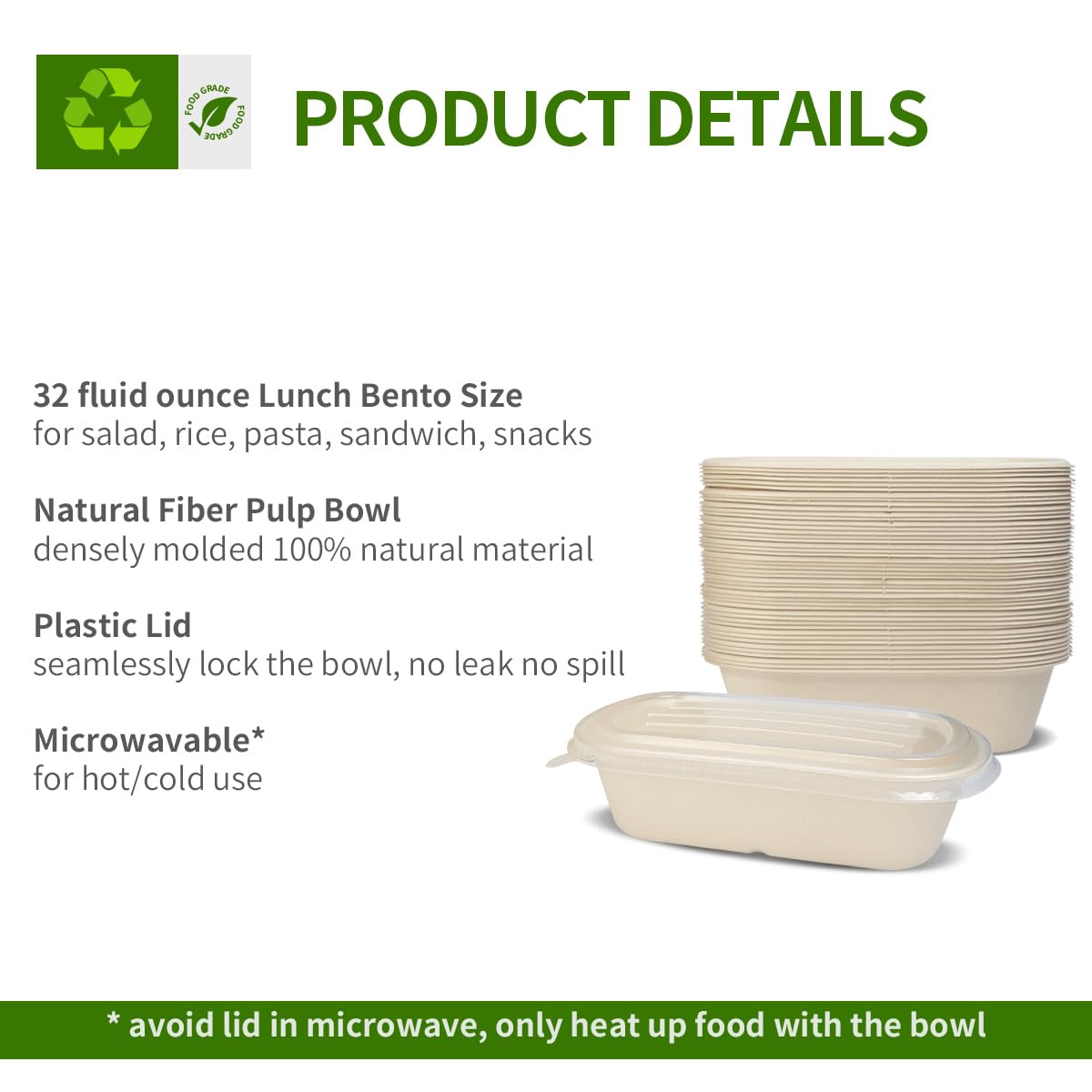AICHEF 50 Pack 32 oz Disposable Meal Prep Containers Disposable Food Containers with Lids, Paper Togo Containers for Meal Prep, Lunch, Leftover (50