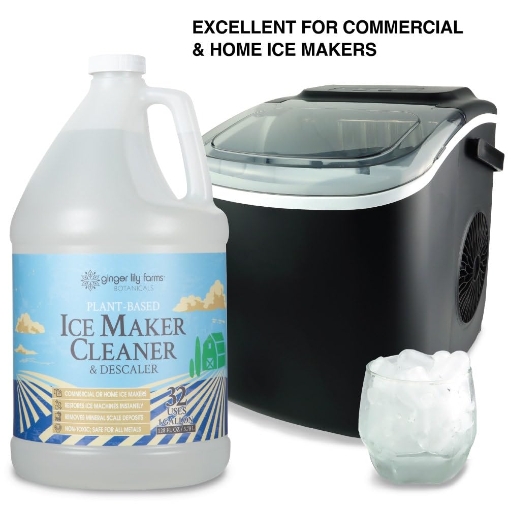 Ginger Lily Farms Botanicals Plant-Based Ice Maker Cleaner & Descaler for All Ice Machines, 32 Uses, Safe for All Metals, 1 Gallon (128 fl. oz.)