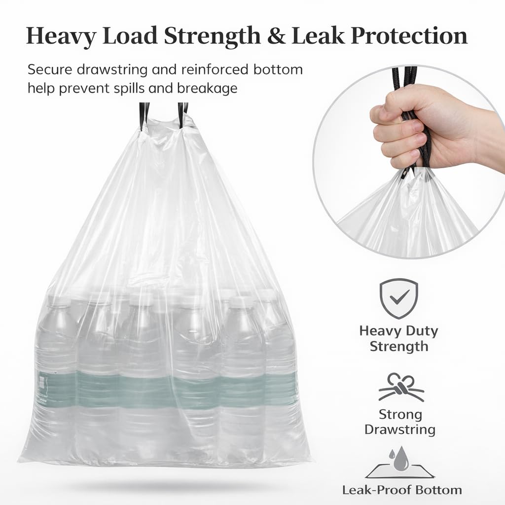CEDARRA 21 Gallon Drawstring Trash Bags, 100 Count Extra Strong Drawstring Kitchen Garbage Bags, Fit for 80 Liter / 21.1 Gal, Tear-Resistant Unscented