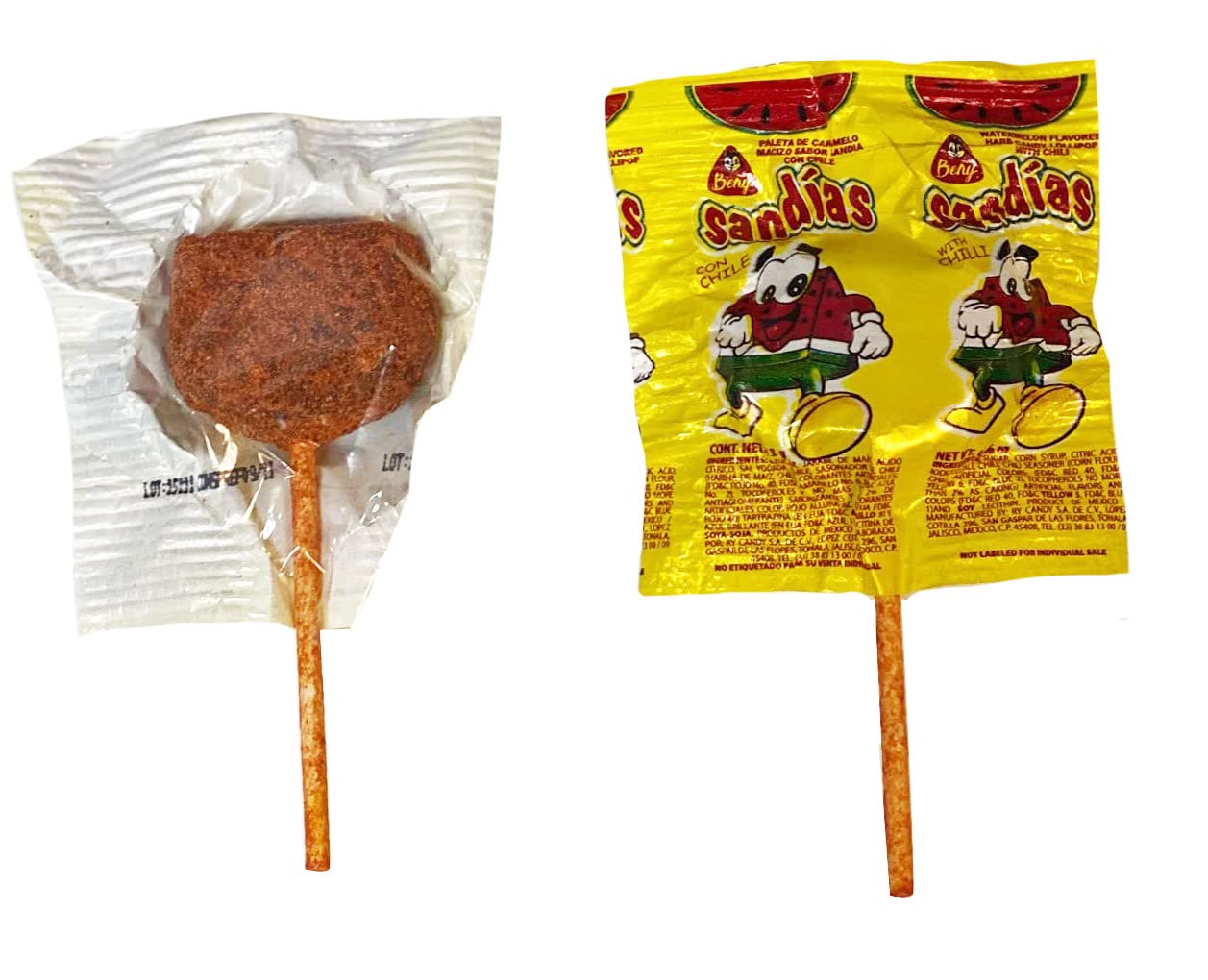 Beny Sandias Watermelon Hard Candy Lollipop Chili Coated 10ct 4.59oz Bag