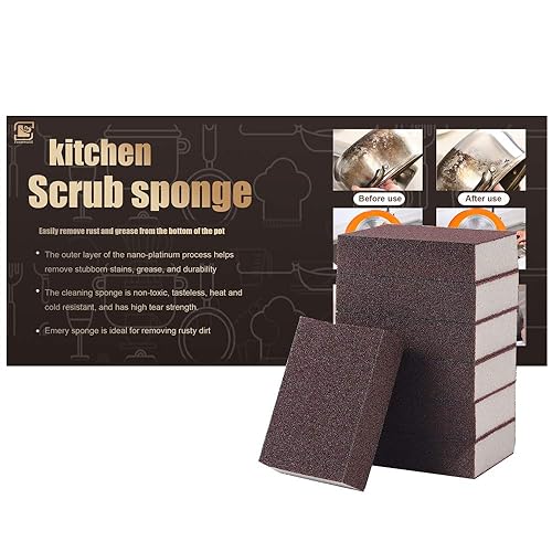 Foamworld 6Pcs Emery Sponge, Nano Carborundum Sponge, Hand Sanding Block, Kitchen Cleaner Tool, Wet and Dry Dual-use, Durable Thick Sanding Sponge