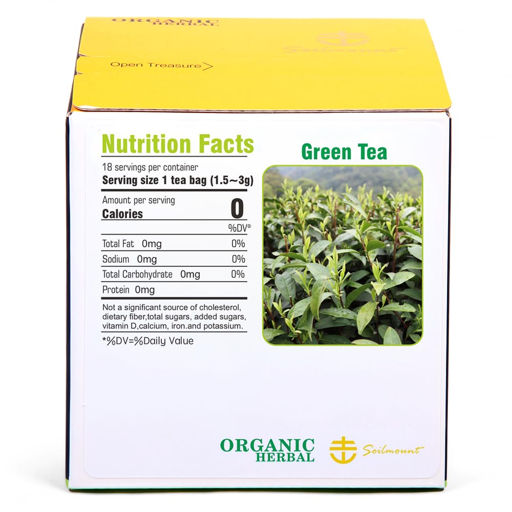 Soilmount Organic Longjing Tea - Chinese Green Tea - 18 Individually Wrapped Packets - Fresh Aroma, Balanced Sweetness, Suitable for Hot or Iced Tea