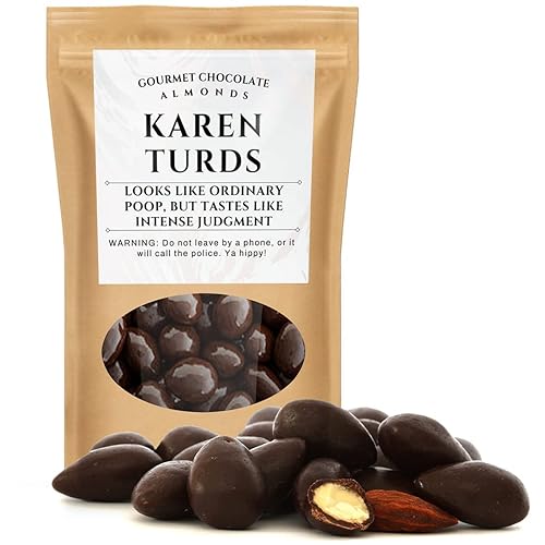 Karen Turds Chocolate Almonds - Gourmet Dark Chocolate Fine Candy - Funny Karen Gifts Adult Stocking Stuffers - Gag Christmas Gifts for Teens