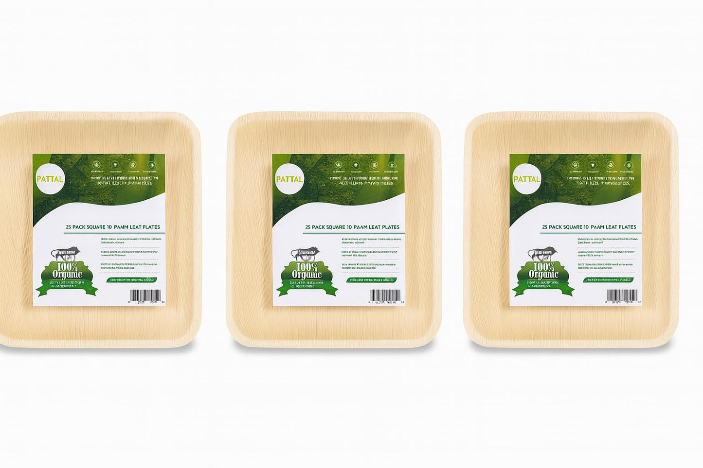 10 Inch Square Palm Leaf Disposable Dinnerware - Eco-Friendly Organic Plates, Biodegradable Partyware, Alternative to Paper, Bamboo & Plastic Plates