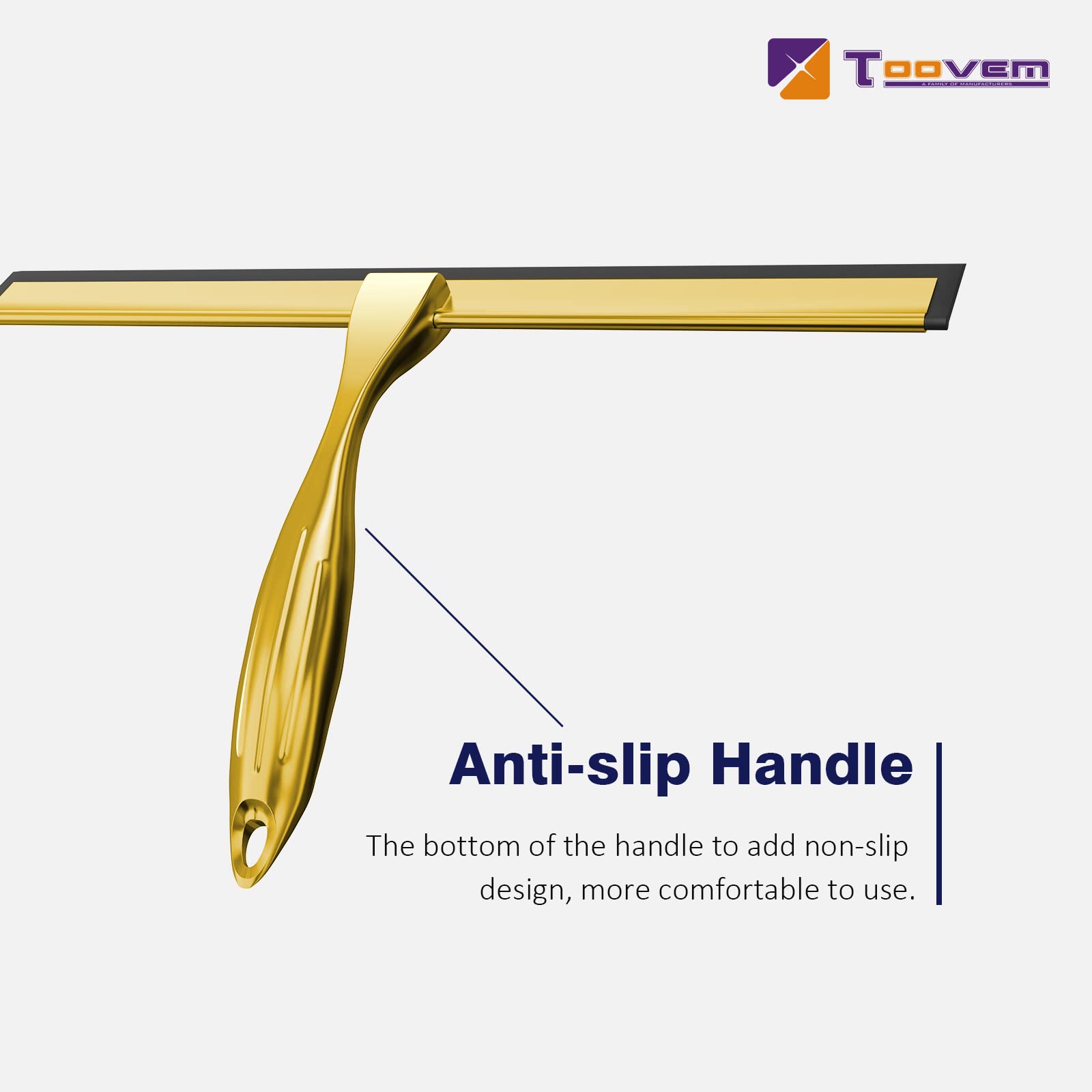 TOOVEM 12 Inch Shower Squeegee for Glass Doors, Window, Bathroom, Car Windshield, Shower Cleaning Tools with S Hook, Square Sticky Hook?Gold?