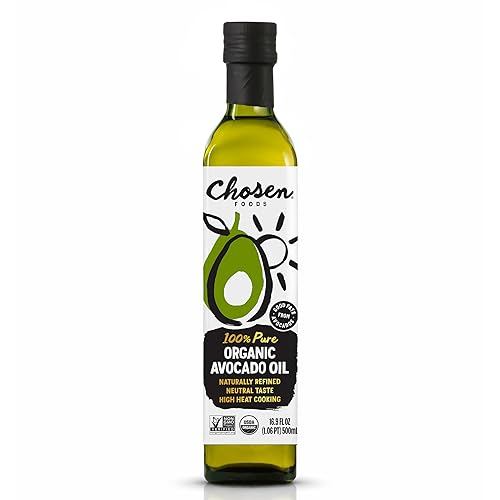 Chosen Foods Organic Avocado Oil, 16.9 Fl Oz - All Purpose Cooking Oil made from 100% Pure Avocados - Non-GMO, Gluten-Free, Keto Friendly, Glyphosate Free - 500mL (Pack Of 1)