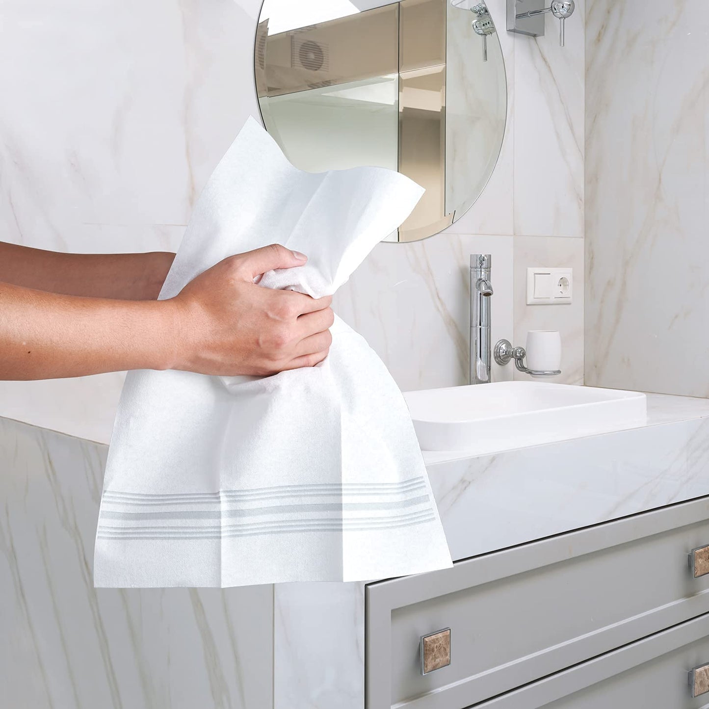 Vplus 300 PACK Guest Towels Disposable Bathroom, Decorative Bathroom Napkins Cloth Feel, Soft, and Absorbent Disposable Paper Hand Towel for Dinners