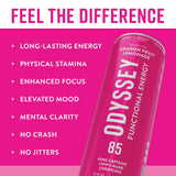 Odyssey Functional Energy Drink for Focus, Cognition & Mood Support 12 Pack - Adaptogenic Drink with 85mg Green Tea Caffeine, Lion’s Mane, Cordyceps