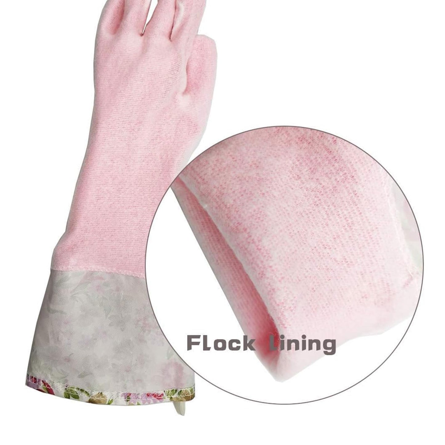 KINGFINGER 2 Pairs Latex-Free Reusable Dishwashing Gloves,PVC Waterproof Long Cuff and Flock Lining Household Cleaning Gloves,for Kitchen & Bathroom