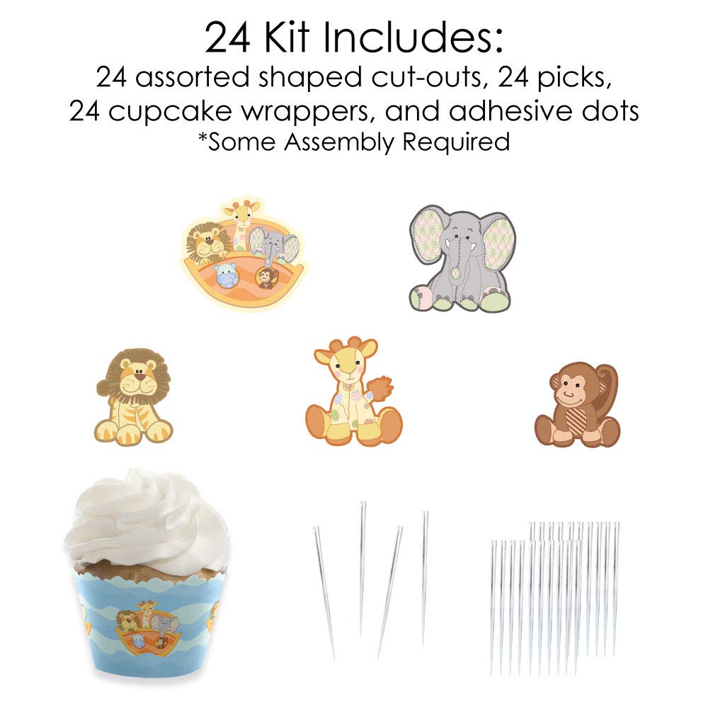 Big Dot of Happiness Noah’s Ark - Cupcake Decoration - Baby Shower Cupcake Wrappers and Treat Picks Kit - Set of 24