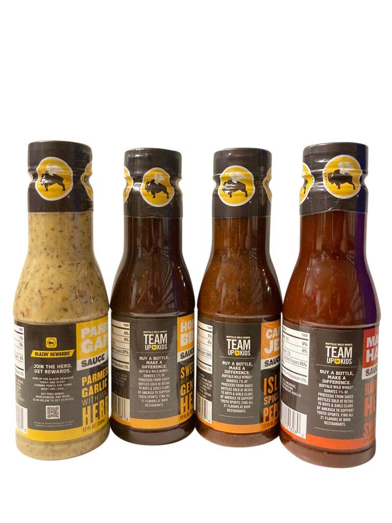 Buffalo Wild Wings Sweet and Spicy Variety Bundle - Parmesan Garlic, Honey BBQ, Caribbean Jerk, Mango Habanero - 12 ounces each One Size