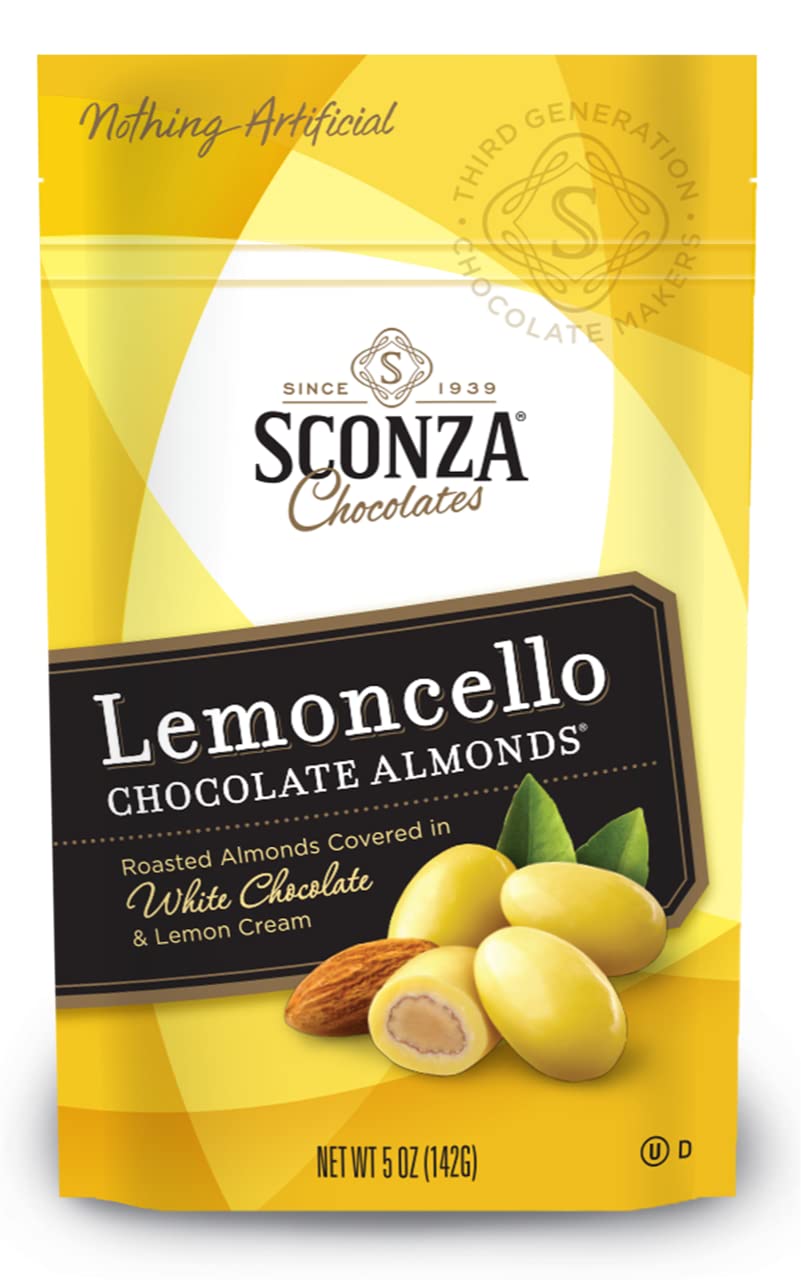 Sconza Lemoncello Lemon Cream & White Chocolate Almonds | Inspired by Italy's Lemon Groves | Made in the USA | Pack of 3 (5 Ounce Each)