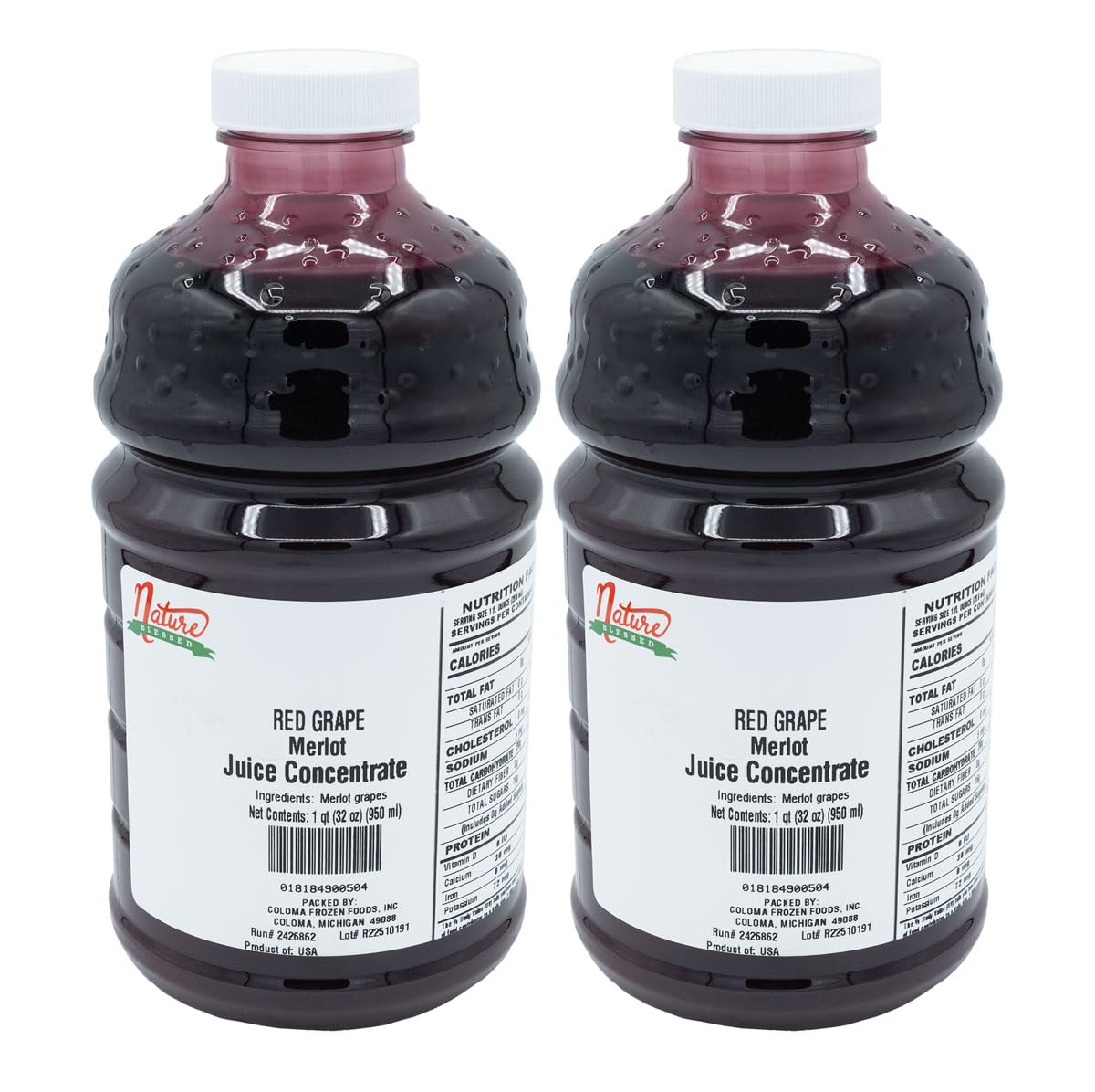 Nature Blessed 100% Pure Merlot Red Grape Fruit Juice Concentrate - 2 Quarts (2/32 fl oz bottles), Perfect for Home Vintners, Brewers, Hard Cider