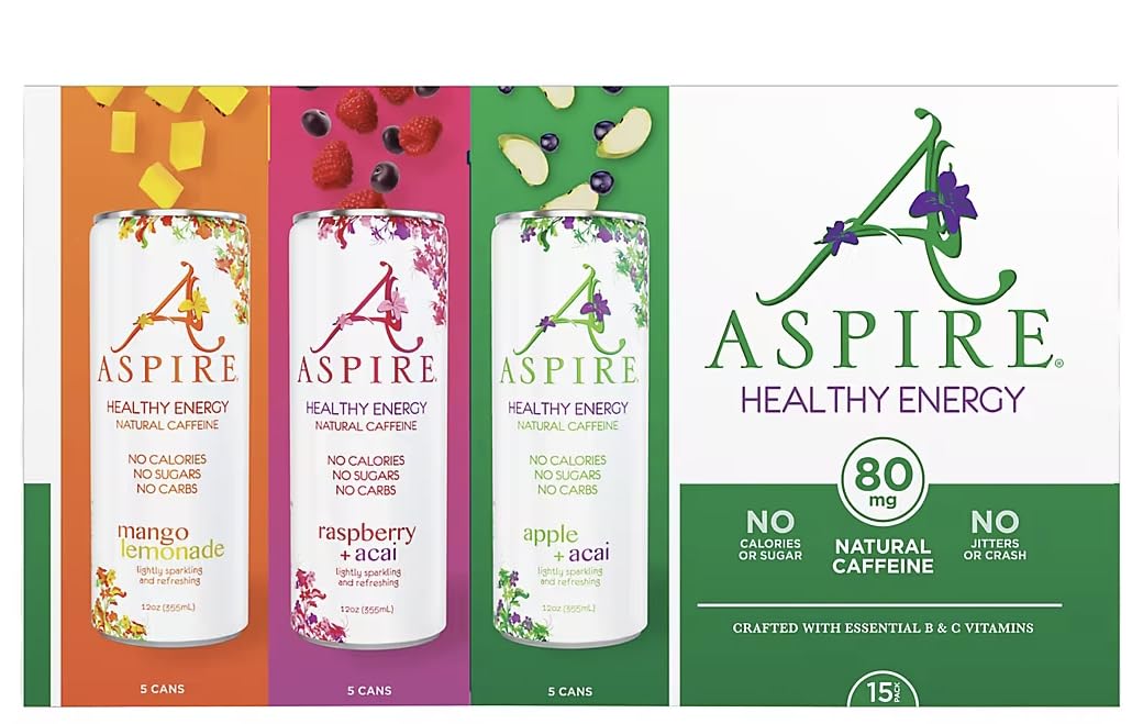 Aspire Healthy Energy Drinks Variety Pack, 15 pk./12 oz