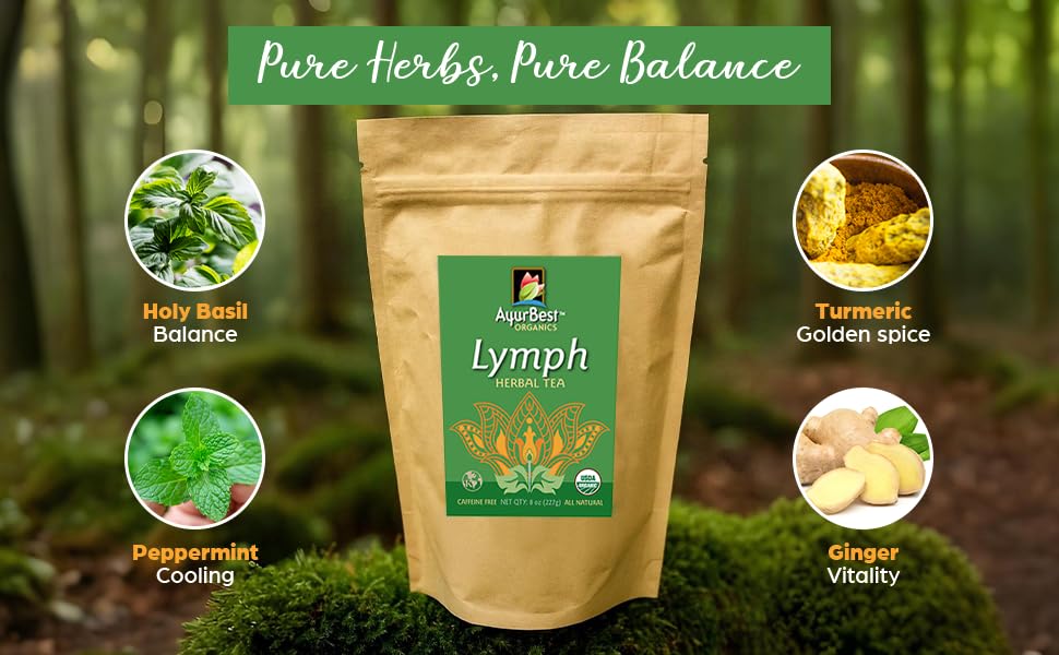 AyurBest Lymph Herbal Tea USDA Certified Organic, Net Wt. 8 oz (227g), Loose Tea