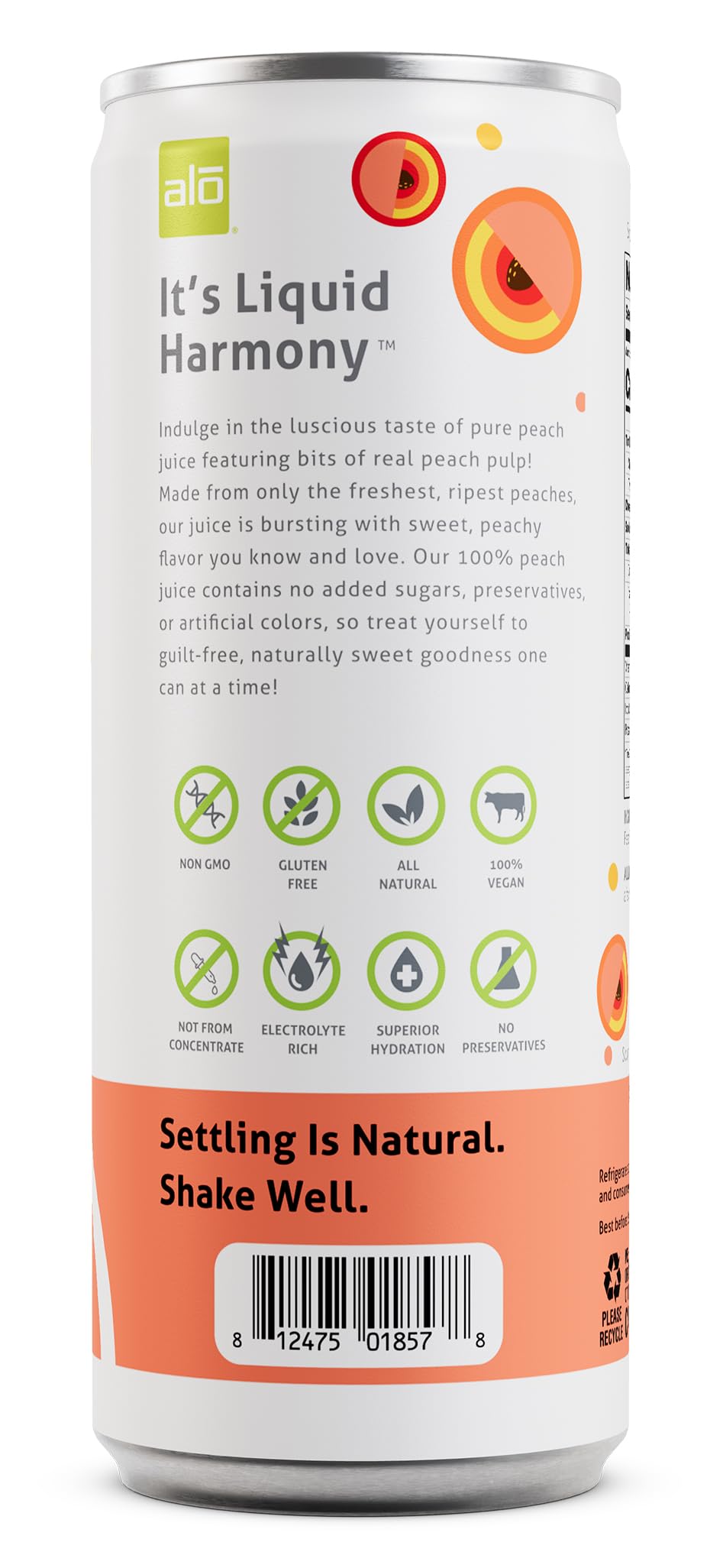 ALO Slim Can Juice, Peach with Real Fruit Pulp| 10.82 fl oz, Pack of 12 | Plant-Based Beverage, 100% Natural Juice