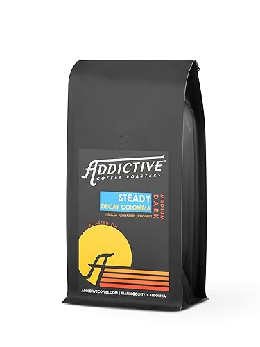 Addictive Coffee Roasters Steady Decaf - Whole Bean Coffee Medium/Dark Roast Columbia Blend With Hints of Cinnamon, Coconut & Hibiscus - 2lb Bag