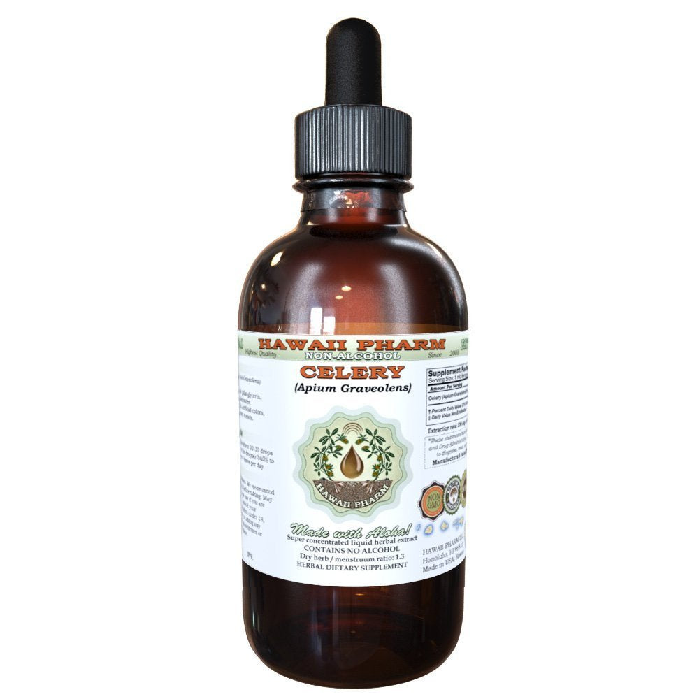 Hawaii Pharm Celery Alcohol-Free Liquid Extract, Celery (Apium graveolens) Dried Fruit Glycerite Natural Herbal Supplement 2 oz