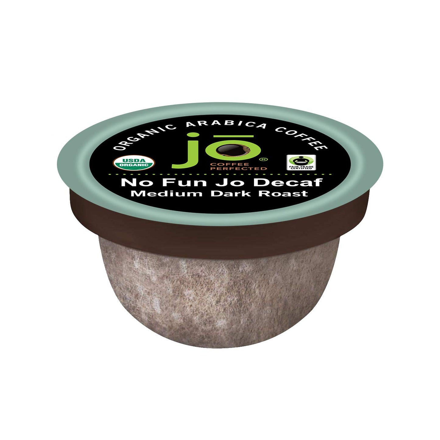 No Fun Jo Decaf: 12 Organic Compostable Pods for Keurig K-Cup Compatible Brewers, Swiss Water Process Eco-Friendly Single Serve Coffee Medium/Dark