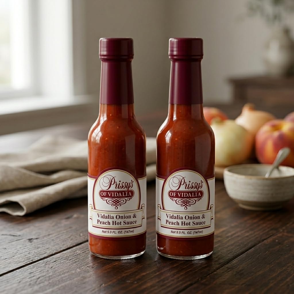 Prissy's Vidalia Onion & Peach Hot Sauce, Award-Winning Gourmet Blend, 5 Oz Bottle (Pack of 3)
