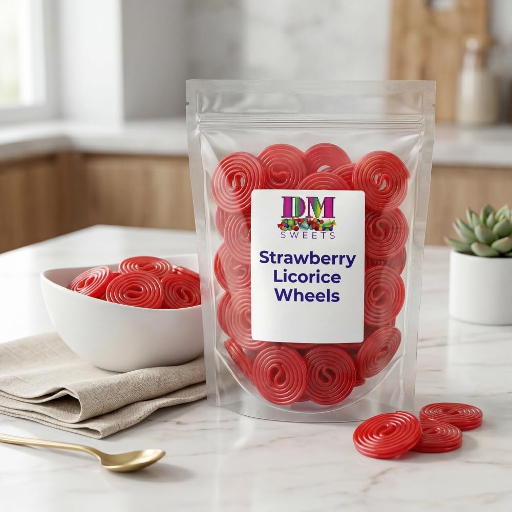 Premium Strawberry Licorice Wheels - 2 lbs Bulk Bag of Chewy Fresh Gourmet Red Candy