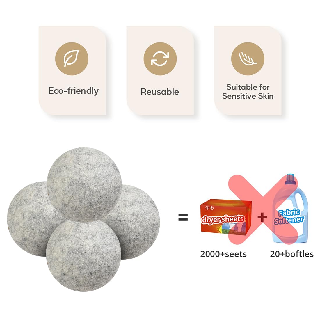 Wool Dryer Balls 6 Pack Reusable Laundry Drying Ball New Zealand Natural Fabric Softener Reduce Clothing Static and Wrinkles