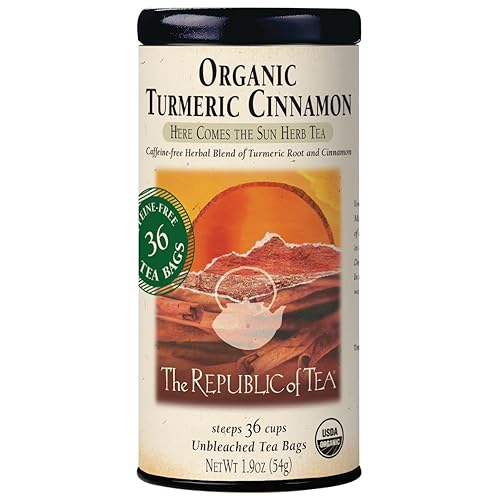 The Republic of Tea Organic Turmeric Cinnamon Herbal Tea, 36 Tea Bags, Naturally Caffeine-Free