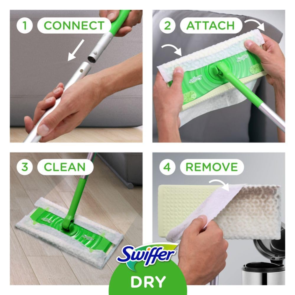 Sweeper 2 in 1 Dry + Wet Floor Cleaning and Sweeping Kit, Multi Surface Floor Cleaning Kit, Kit Includes 1 Sweeper, 7 Dry Sweeping Cloth, 3 Wet Mop