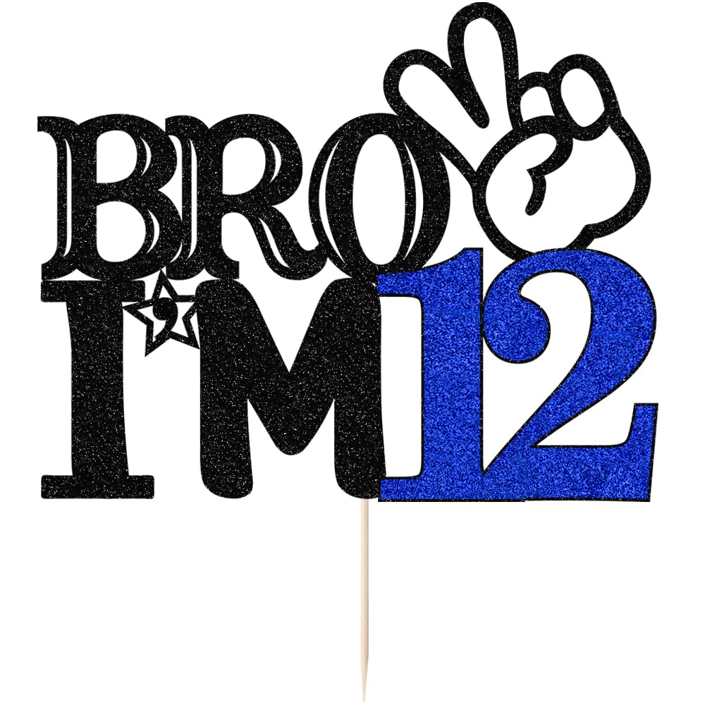 LVEUD 12th Birthday Cake Topper - 'Bro I'm 12' - Officially Teenager - Boy's 12th Birthday Cake Decorations - 12 Years Old - Big Brother Party