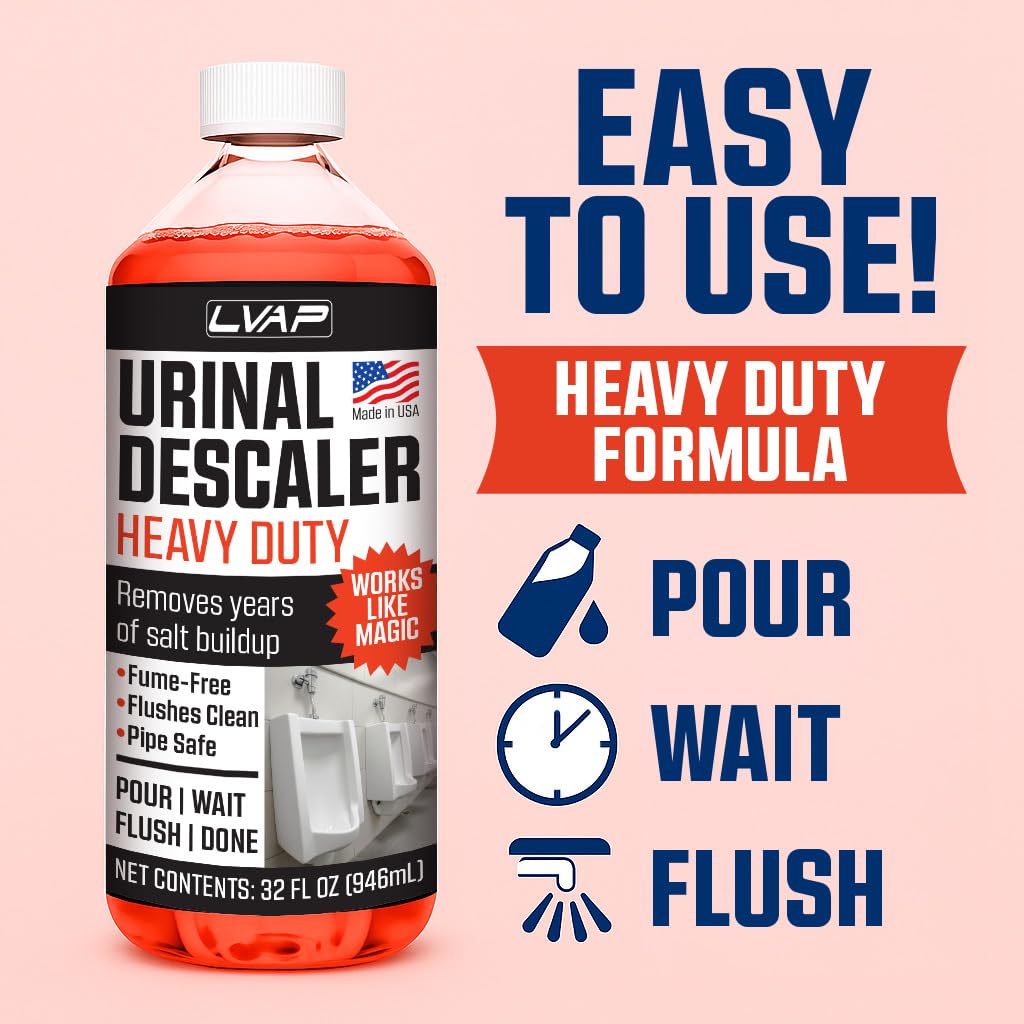 LVAP Heavy Duty Urinal Salt Remover - Made in USA - Commercial Grade Urinal Drain Cleaner & Odor Eliminator. Removes Salt, Calcium, Rust and Scale