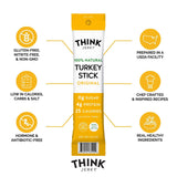 Think Jerky All-Natural Turkey Sticks, Gluten and Sugar Free, No Nitrates, Keto Paleo Friendly High Protein Low Carb Meat Snack - 0.5 oz Sticks, 20