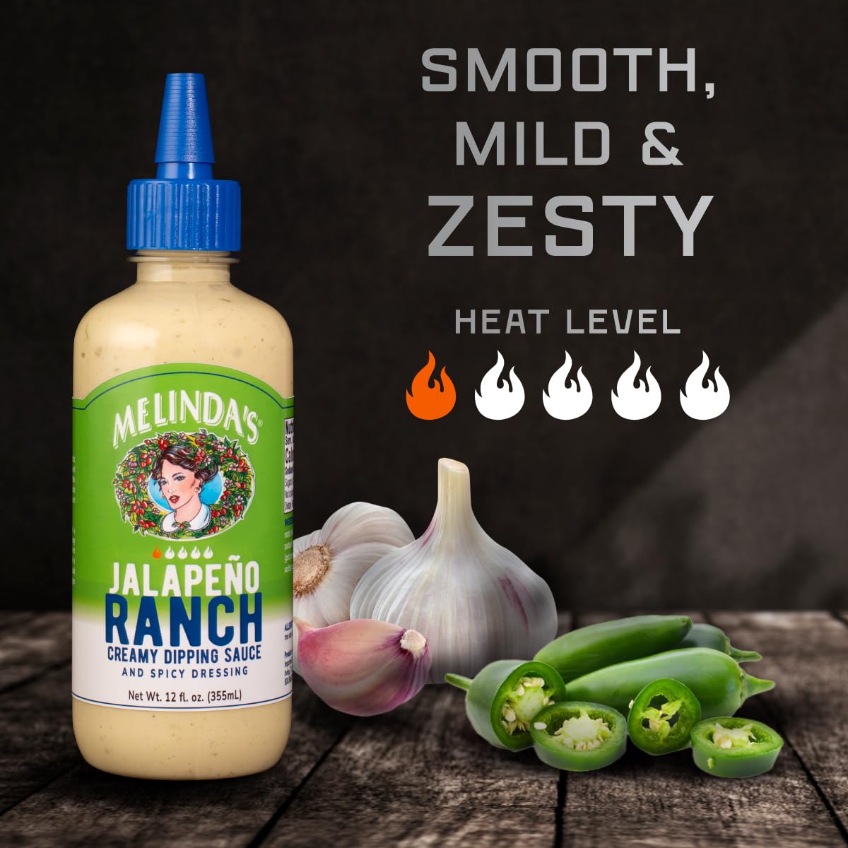 Melinda’s Jalapeño Ranch - 12 oz, 1 Pack - Spicy Ranch Sauce, Hot Creamy Sauce With Jalapeño Peppers - Perfect for Wings, Pizza, Fries, Sandwich
