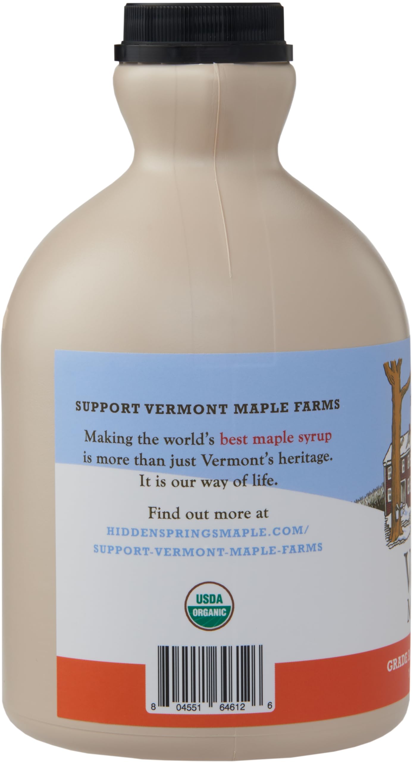 Hidden Springs Maple Organic Vermont Maple Syrup, Grade A Amber Rich, 32 Ounce, 1 Quart, Family Farms, BPA-free Jug
