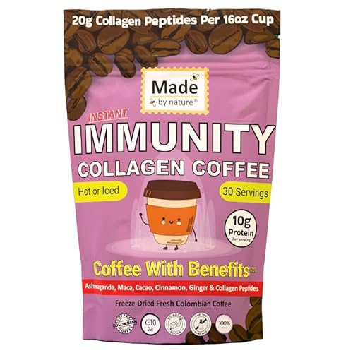 Made by Nature Immunity Collagen Protein Coffee | 30 Servings | Colombian Coffee | 10g Protein | Collagen Peptides | Skin, Joint, Muscle Support |