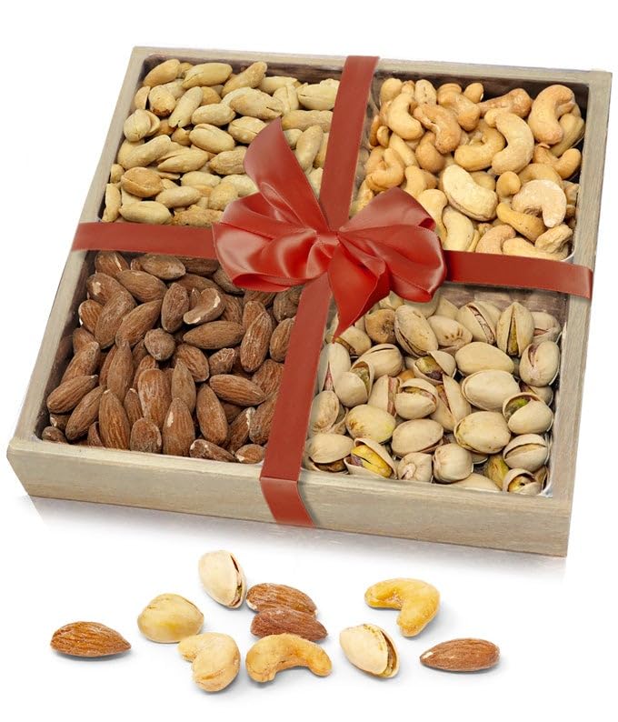 From You Flowers Fancy Assorted Nuts Gift Tray - Pistachios, Almonds, Cashews & Peanuts in Wooden Tray for Birthday & Thank You