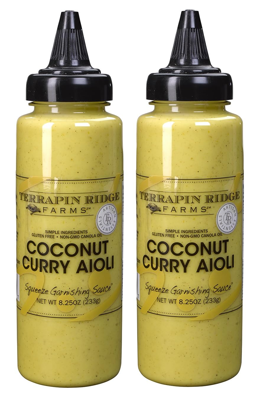 Terrapin Ridge Farms Coconut Curry Aioli Sauce - Aromatic Squeeze Condiment - 2 Pack, 8.25 oz Bottles