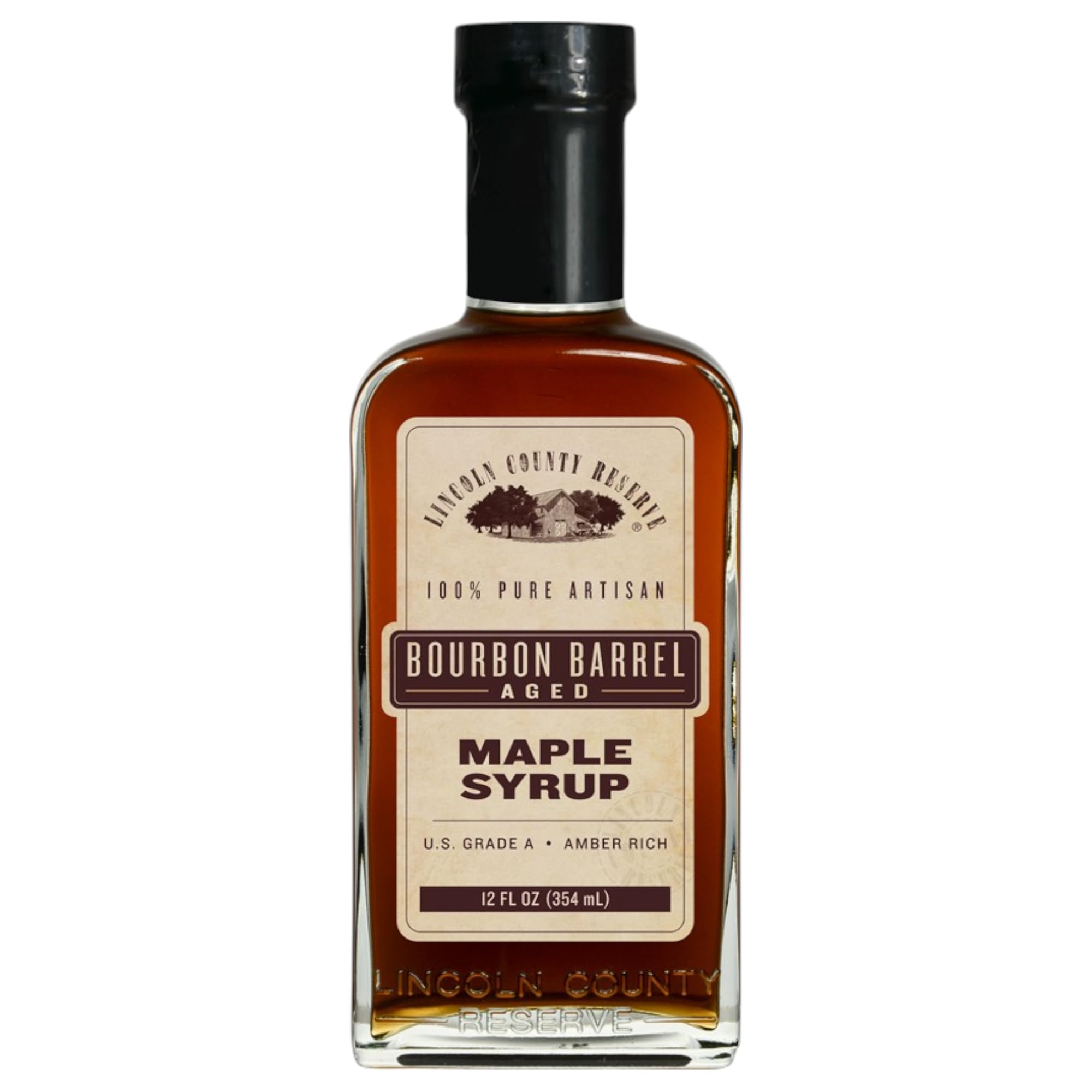 Lincoln County Reserve Bourbon Maple Syrup, Made in USA | Bourbon Barrel Aged. Grade A Amber Rich Taste in Sustainable 12oz Glass Bottle. Gluten Free