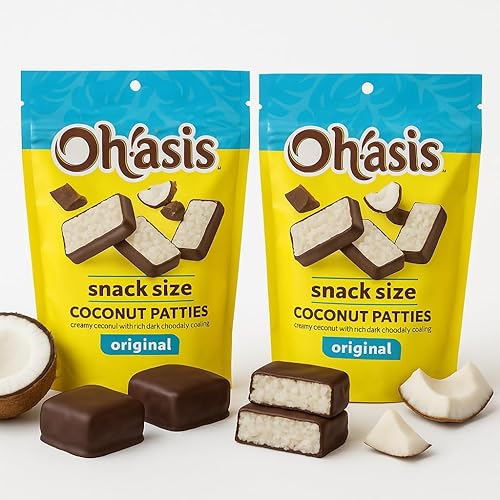 Snack Size Coconut Patties - Pack of 2 - Original Creamy Coconut Covered in Rich Dark Chocolate - Individually Wrapped Candy Bites - Tropical
