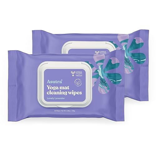 ASUTRA Yoga Mat Cleaning Wipes (Lovely Lavender), 2 Pouches (30 Wipes Each) - No Slippery Residue, Deep-Cleansing for Fitness Gear & Gym Equipment