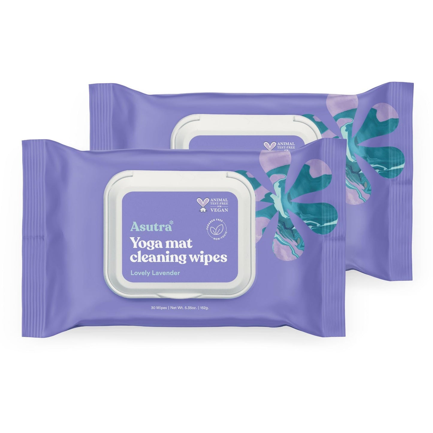 ASUTRA Yoga Mat Cleaning Wipes (Lovely Lavender), 2 Pouches (30 Wipes Each) - No Slippery Residue, Deep-Cleansing for Fitness Gear & Gym Equipment