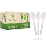 Ecovita 100% Compostable Spoons - 500 Large Disposable Utensils (6.5 in.) Bulk Size Eco Friendly Durable and Heat Resistant Alternative to Plastic